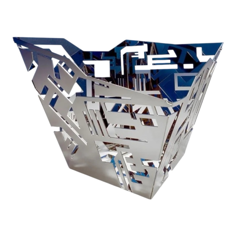 1990s Alessi Italian Geometric Metal Fruit Basket by Karim Rashid
